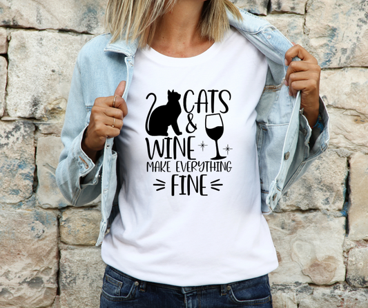 Cats & Wine Graphic Tee T-Shirt Unisex Sizing